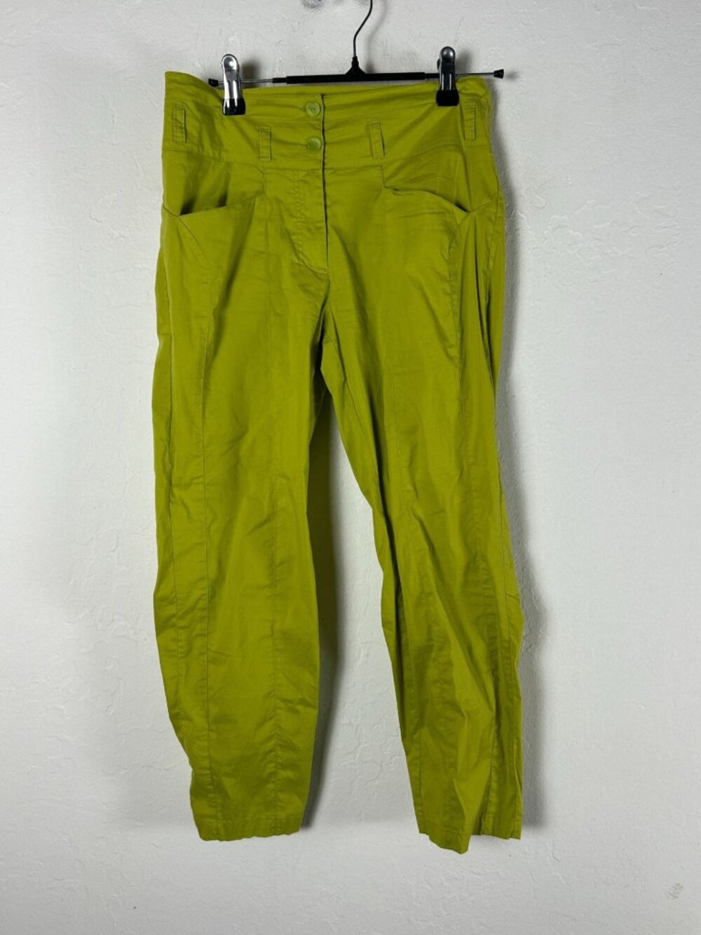 Aventures Des Toiles Women Lime Green Cropped Cargo Pants Size 36 Stretch Casual